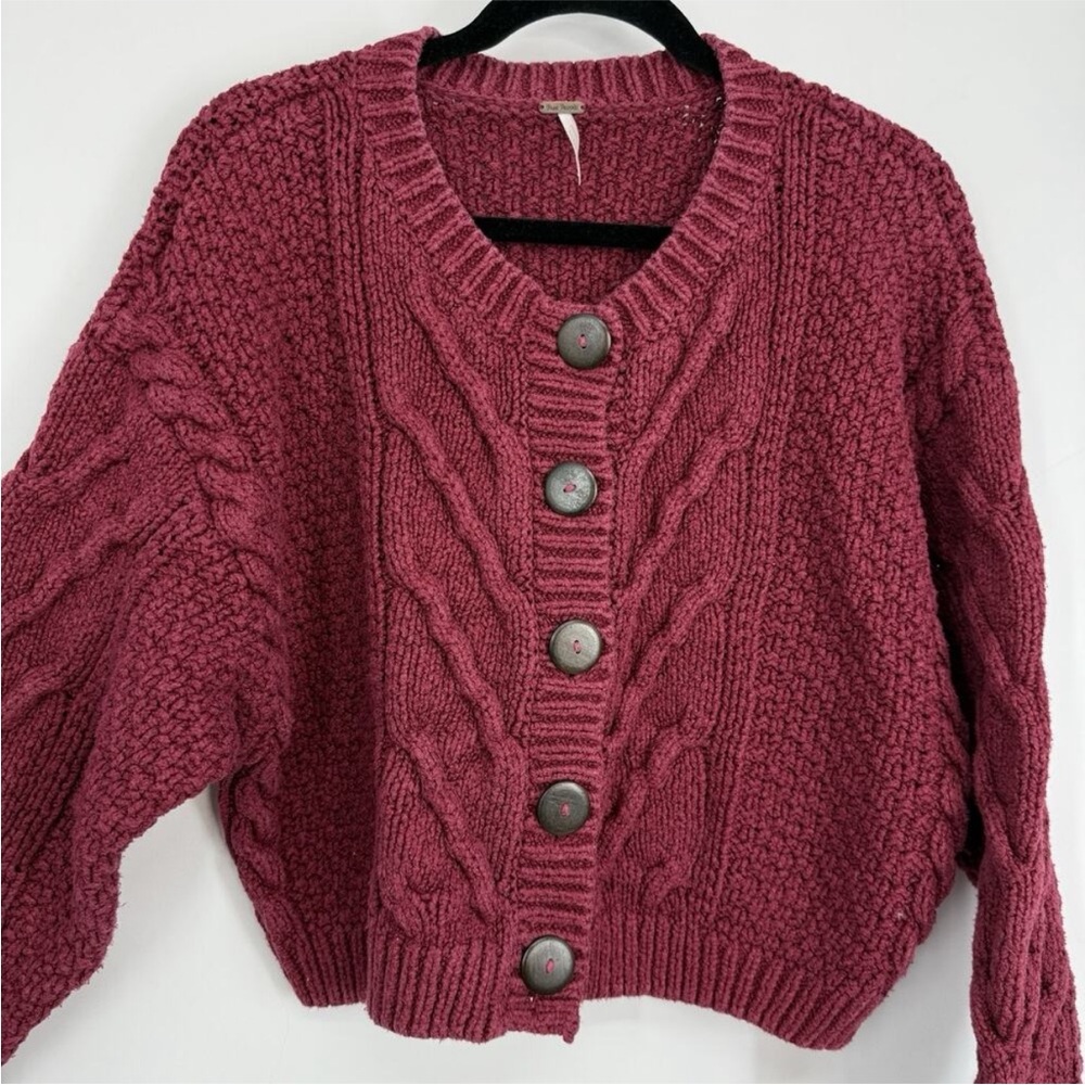 Free People Burgundy Cable Knit Cardigan